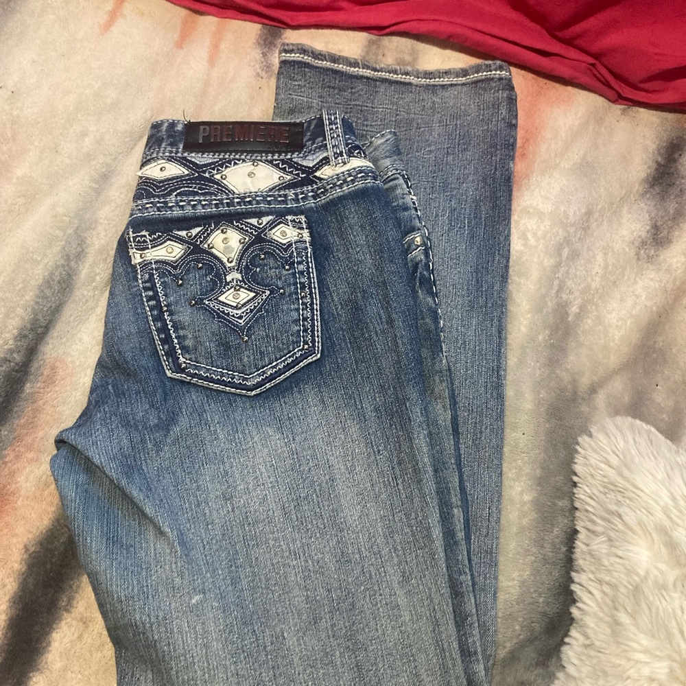 Premier Women's Embellished Blue Boot Cut Jeans